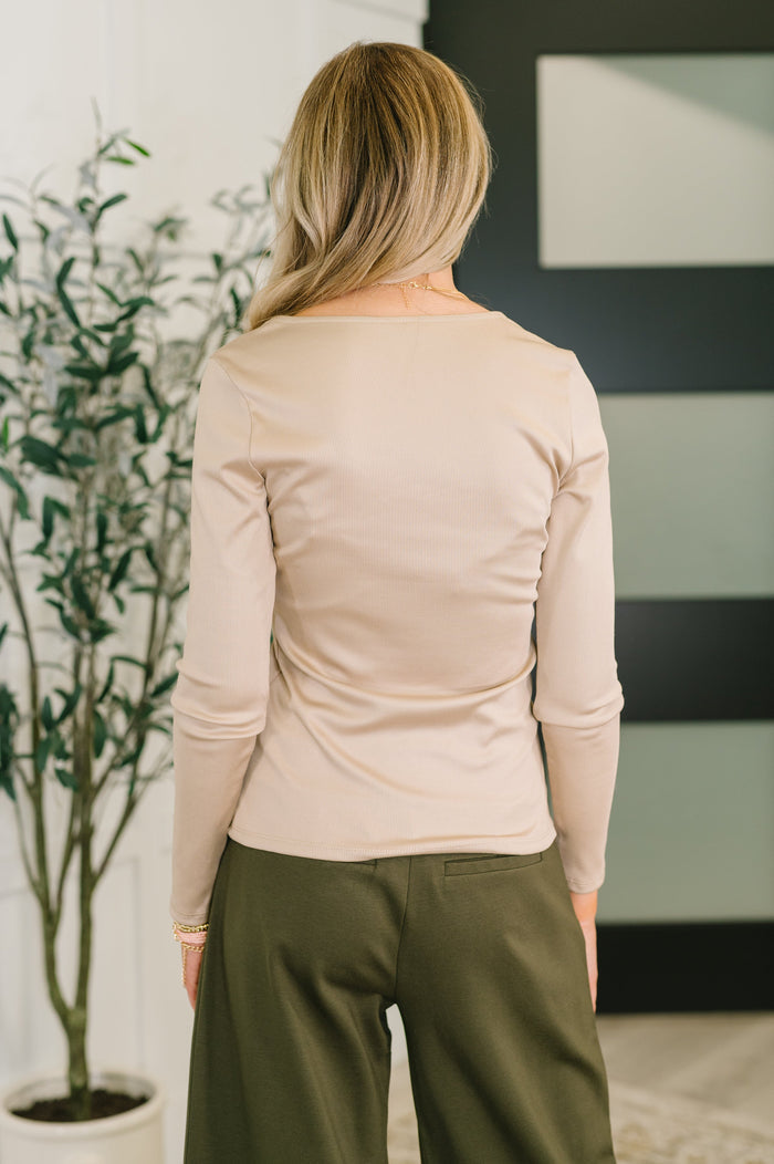 Can You Believe It Basic Long Sleeve Top In Sand