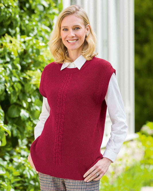 Casey Cable Knit Lambswool Slipover - Rhubarb - Country Collection