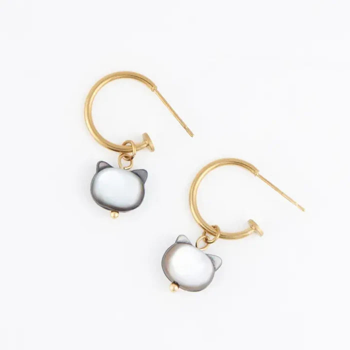 Cat Charm C Hoop Earrings