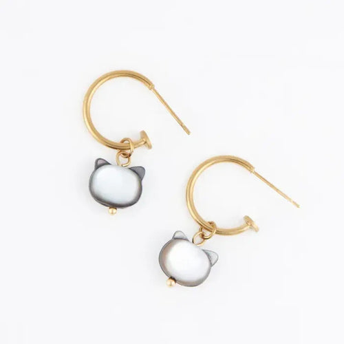 Cat Charm C Hoop Earrings