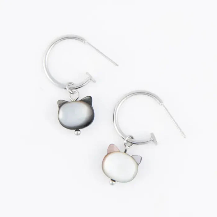 Cat Charm C Hoop Earrings