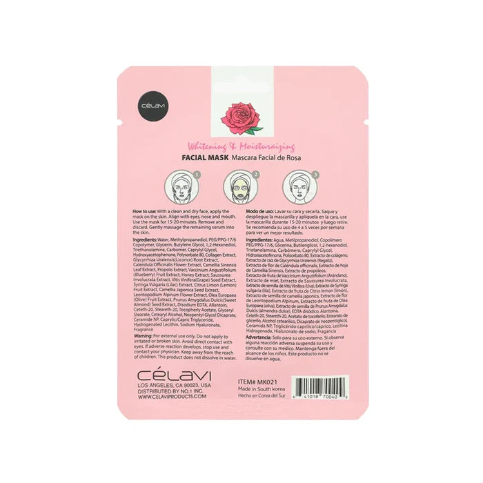 Celavi - Rose Water Facial Sheet Mask – Moisturizing & Brightening Skincare Treatment