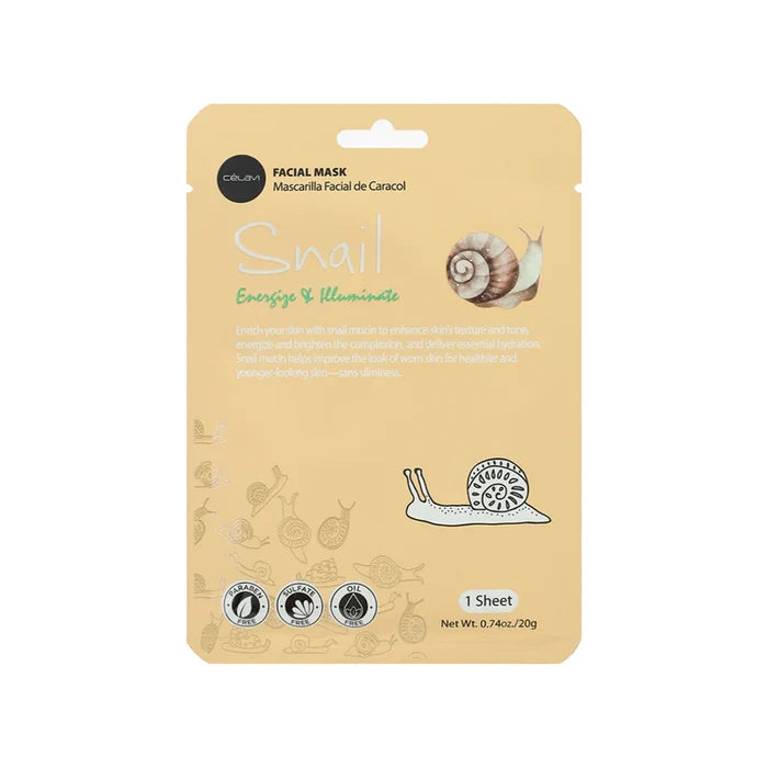 Célavi - Snail Mucin Facial Sheet Mask – Hydrating & Brightening Skin Care