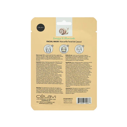 Célavi - Snail Mucin Facial Sheet Mask – Hydrating & Brightening Skin Care