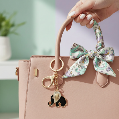 Charming Crystal Elephant Keychain - Elegant Gold-Tone Bag Charm (QE3218)