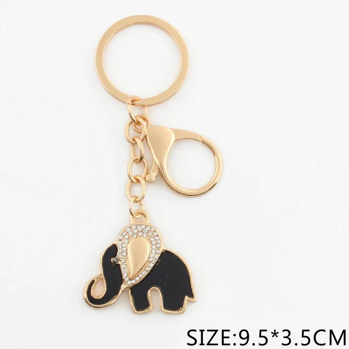 Charming Crystal Elephant Keychain - Elegant Gold-Tone Bag Charm (QE3218)