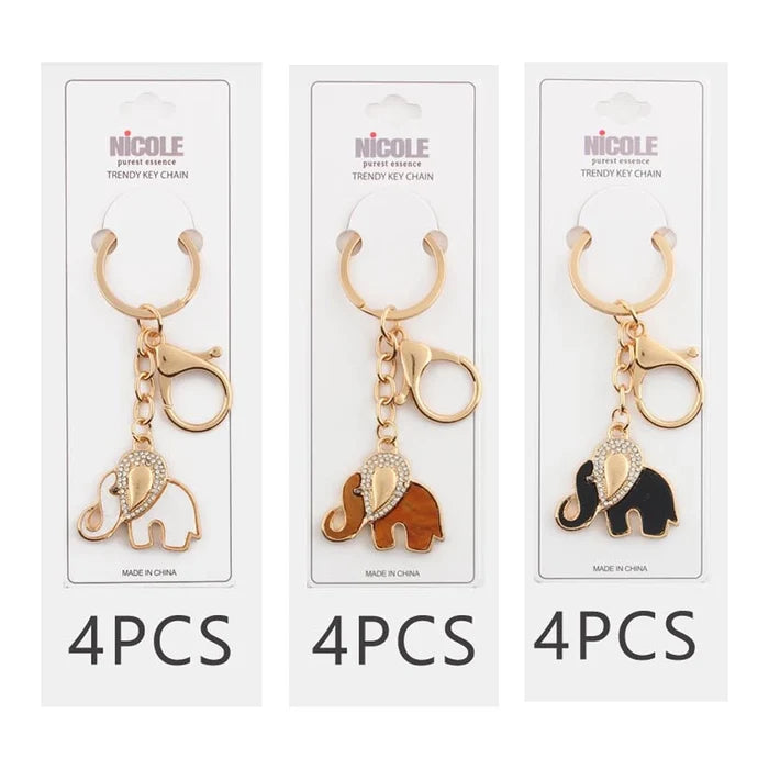 Charming Crystal Elephant Keychain - Elegant Gold-Tone Bag Charm (QE3218)