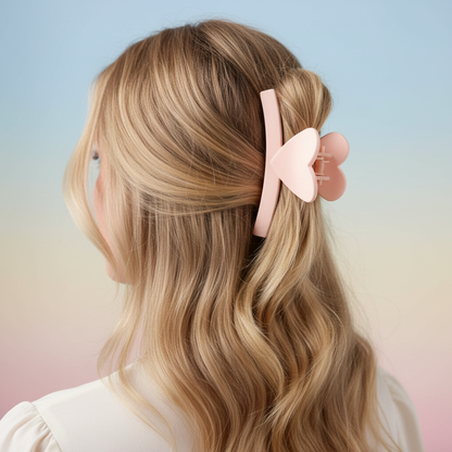 Chic Heart-Accent Rectangle Hair Claw Clip - Trendy Nonslip Matte Bar Hair Accessory (HC11551)