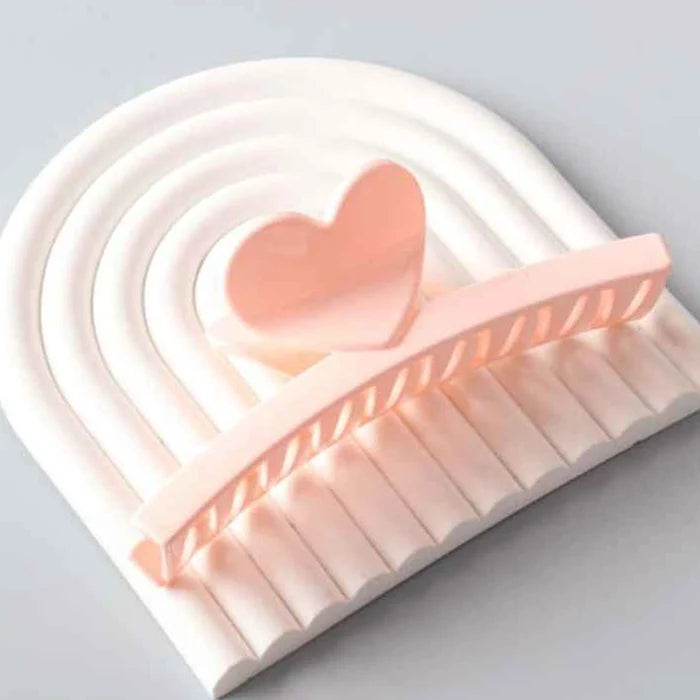 Chic Heart-Accent Rectangle Hair Claw Clip - Trendy Nonslip Matte Bar Hair Accessory (HC11551)
