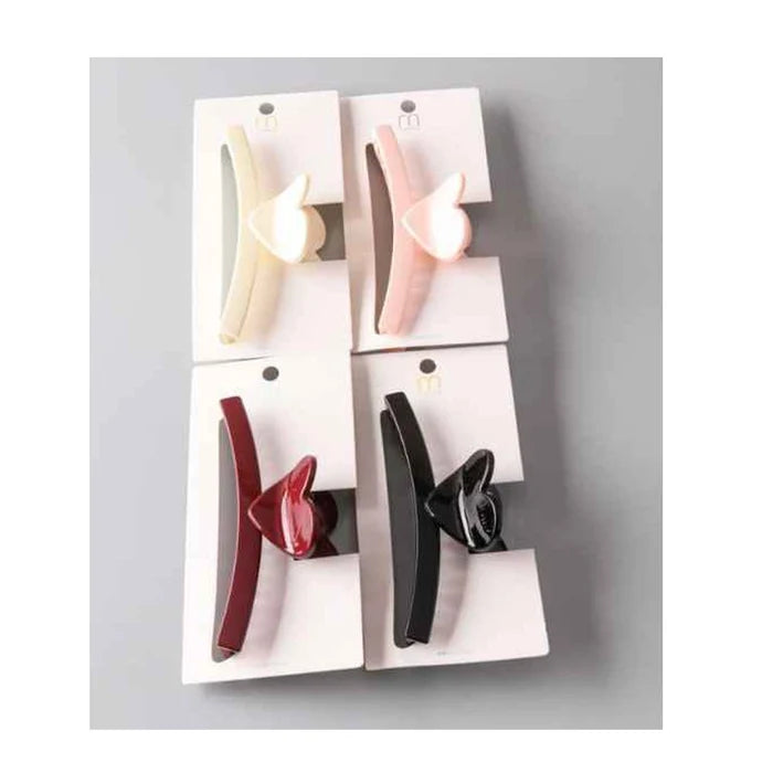 Chic Heart-Accent Rectangle Hair Claw Clip - Trendy Nonslip Matte Bar Hair Accessory (HC11551)