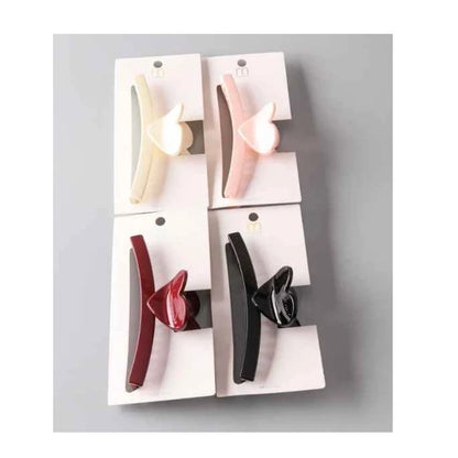 Chic Heart-Accent Rectangle Hair Claw Clip - Trendy Nonslip Matte Bar Hair Accessory (HC11551)