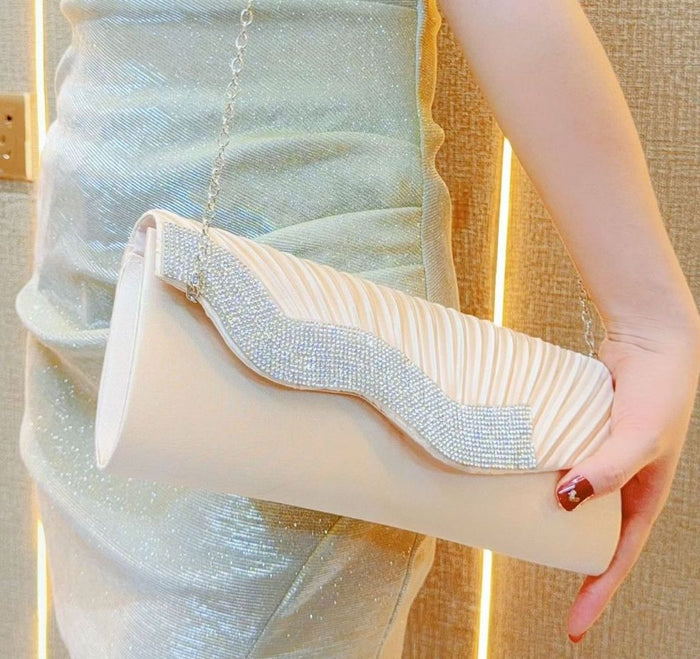 CL1559 - Silk Pleated Diamond Wedding French Clutch