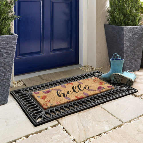 Coir Insert Floral Hello Doormat 2