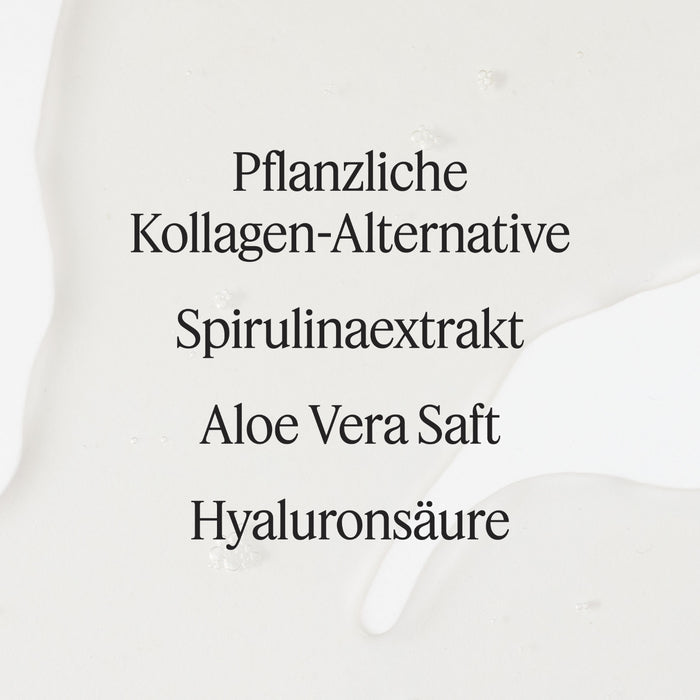 Santaverde Collagen Drops – Texturbild des pflanzlichen Anti-Aging Serums mit Hauptinhaltsstoffen Aloe Vera Saft,  pflanzlichem Kollagen und Hyaluronsäure