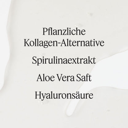 Santaverde Collagen Drops – Texturbild des pflanzlichen Anti-Aging Serums mit Hauptinhaltsstoffen Aloe Vera Saft,  pflanzlichem Kollagen und Hyaluronsäure