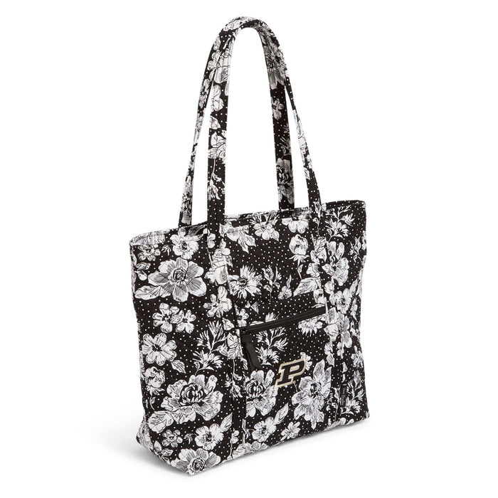 Collegiate Vera Tote Bag-Black/White Rain Garden with Purdue University Logo-Image 2-Vera Bradley