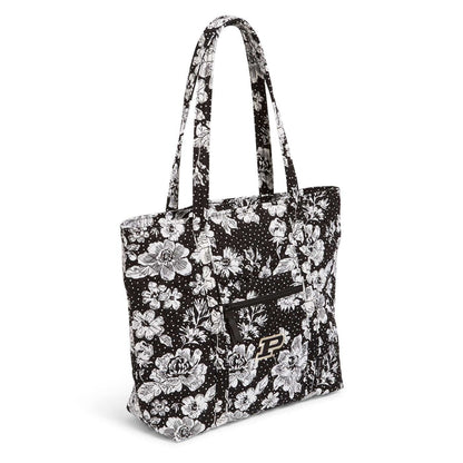 Collegiate Vera Tote Bag-Black/White Rain Garden with Purdue University Logo-Image 2-Vera Bradley