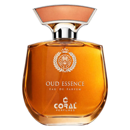 Unisex Coral Oud Essence perfume bottle by Bin Kamal Perfumes, 100ml, featuring elegant packaging and rich oud fragrance.
