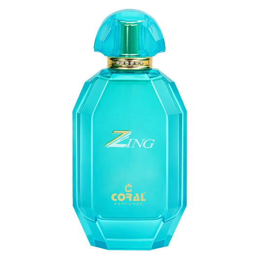 Bin Kamal Perfumes Coral Zing for Women EDP 100ml bottle with floral and citrus notes, elegant fragrance display.