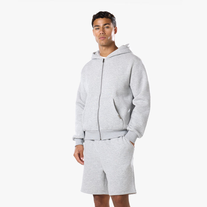 Core Full Zip Loose Fit Short Twinset | Grey Marl