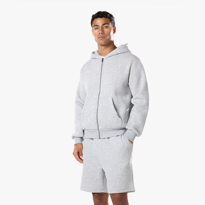 Core Full Zip Loose Fit Short Twinset | Grey Marl