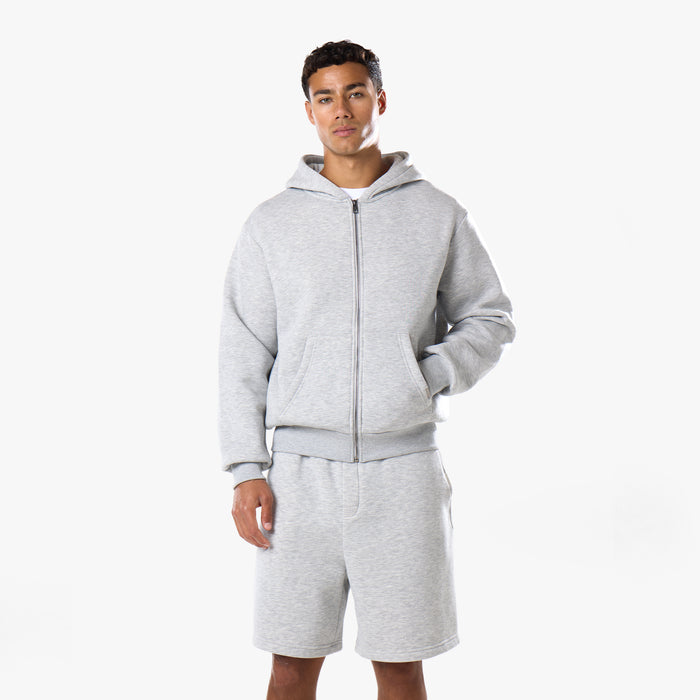 Core Full Zip Loose Fit Short Twinset | Grey Marl