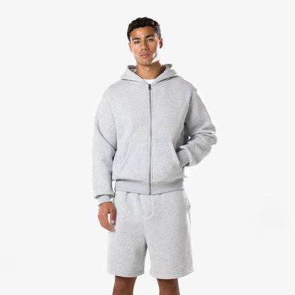 Core Full Zip Loose Fit Short Twinset | Grey Marl