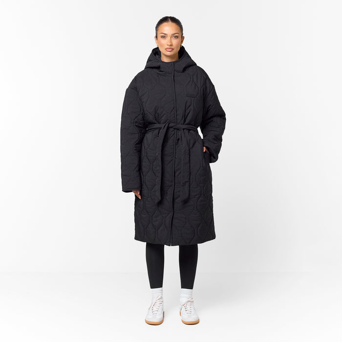 Cross Quilt Longline Duvet Coat | Black