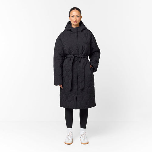 Cross Quilt Longline Duvet Coat | Black