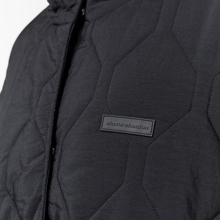Cross Quilt Longline Duvet Coat | Black