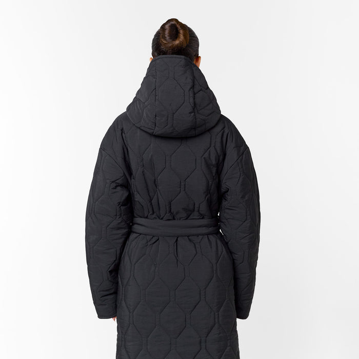 Cross Quilt Longline Duvet Coat | Black