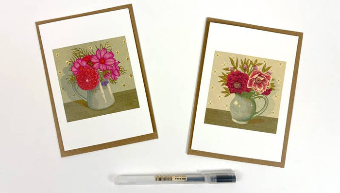 Dahlia and Cosmos & Grey Jug Notecards - Vanessa Lubach |Art Angels