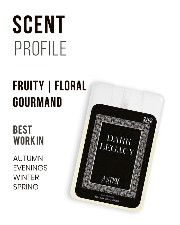 Dark Legacy unisex pocket perfume, 20ml bottle.