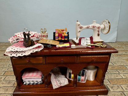 Decorated Sewing Table Reutter Porcelain Germany Middle Drawer Opens