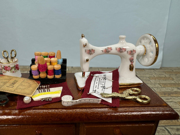 Decorated Sewing Table Reutter Porcelain Germany Middle Drawer Opens
