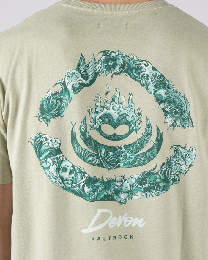 Deep Sea Flame Devon  Mens Short Sleeve T-Shirt in Light Green