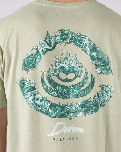 Deep Sea Flame Devon  Mens Short Sleeve T-Shirt in Light Green