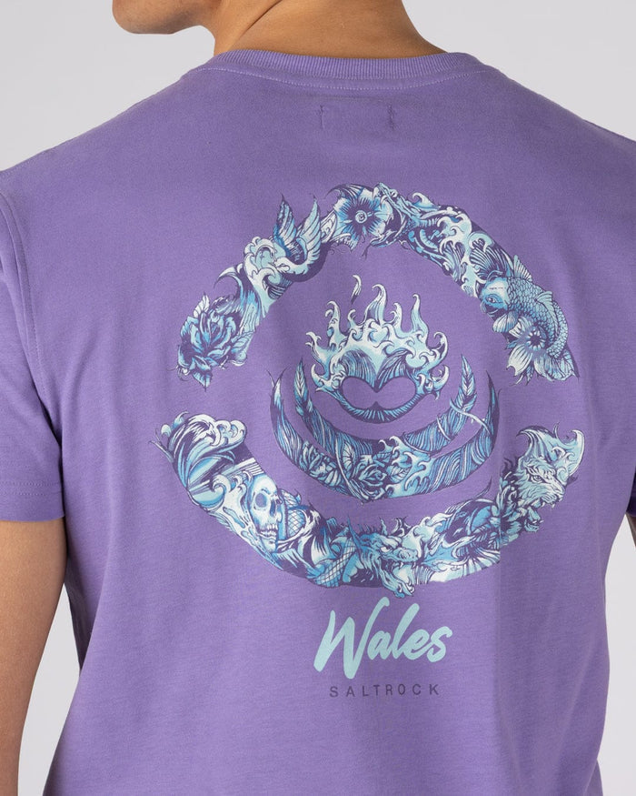 Deep Sea Flame Wales Mens Short Sleeve T-Shirt in Purple