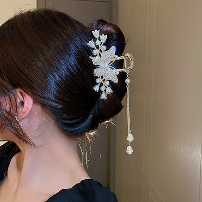 Diamond-encrusted Pearl Wheat-spike Lily-of-the-valley Tassel Hair Clip