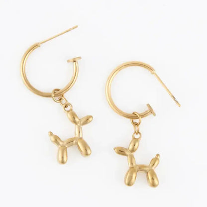 Dog Charm C Hoop Earrings