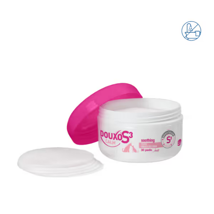 DOUXO Pads in white container with pink lid.