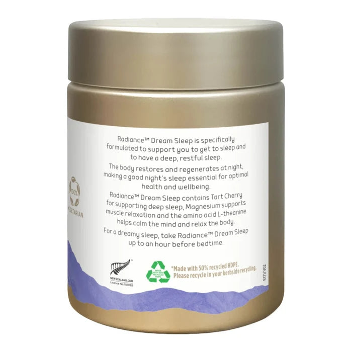 Container of Radiance Dream Sleep supplement with label on a white background