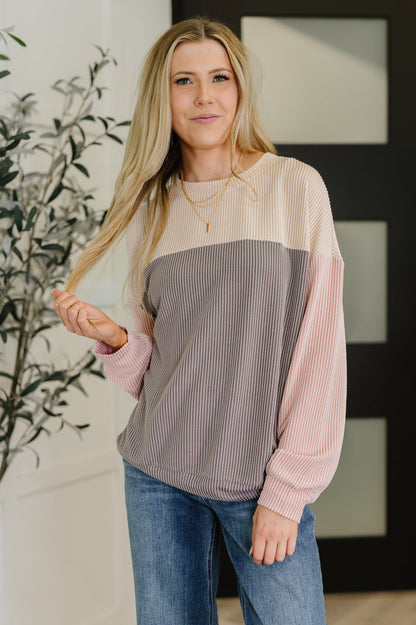 Dual Tones Cable Ribbed Knit Sweater