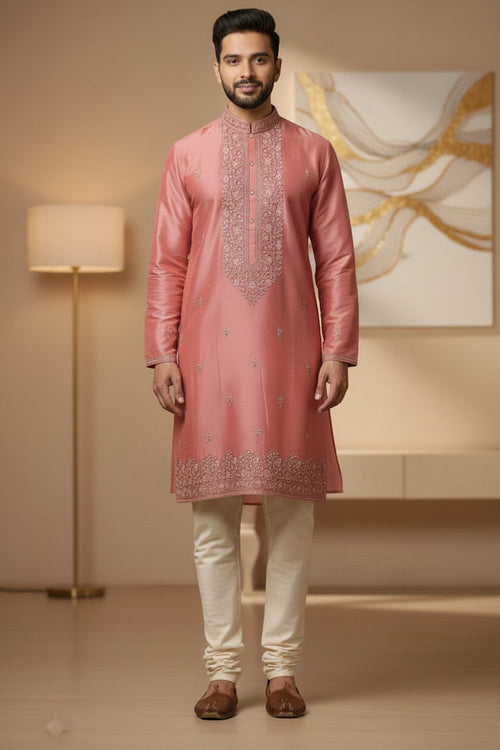 Dusty Rose Embroidered Kurta Set for Festive Style