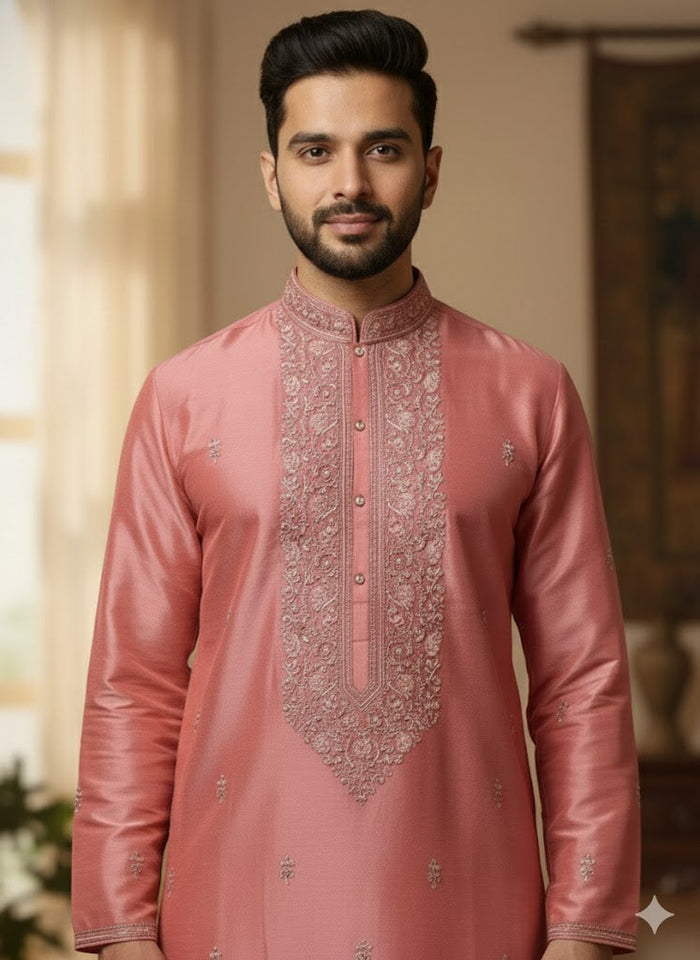 Dusty Rose Embroidered Kurta Set for Festive Style