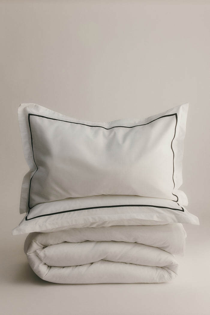 Duvet Cover and Sham Set in White/Black Embroidery