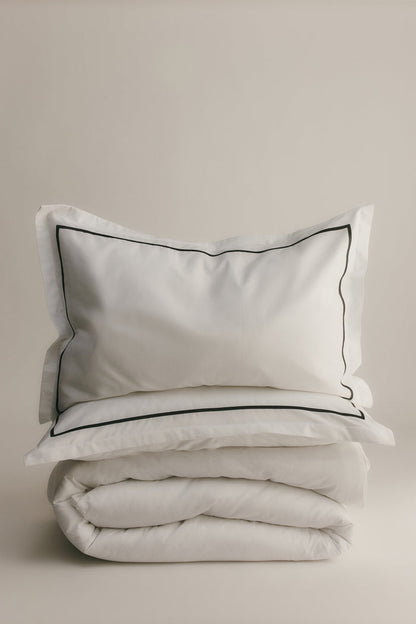 Duvet Cover and Sham Set in White/Black Embroidery