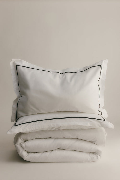 Duvet Cover and Sham Set in White/Black Embroidery