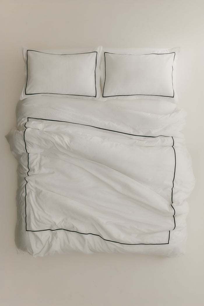 Duvet Cover and Sham Set in White/Black Embroidery