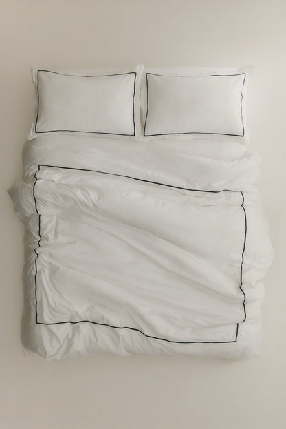 Duvet Cover and Sham Set in White/Black Embroidery